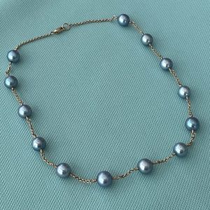 VINTAGE 14K Gold Blue Pearl Tin Cup Necklace